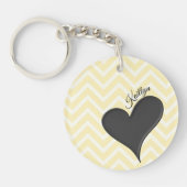Zwart hart op gele Chevron Stripe met naam Sleutelhanger (Voorkant)