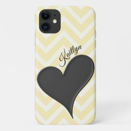 Zwart hart op gele Chevron Stripe-telefoontas Case-Mate iPhone Case