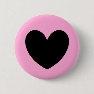 Zwart hart op katoenroze snoep ronde button 5,7 cm