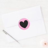 Zwart hart op katoenroze snoep ronde sticker (Envelop)