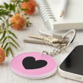 Zwart hart op katoenroze snoep sleutelhanger (Voorkant Rechts)