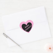 Zwart hart op katoenroze snoep sticker (Envelop)