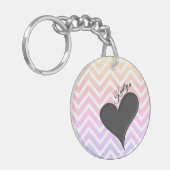 Zwart hart op Ombre Chevron Stripe met naam Sleutelhanger (Voorkant Links)