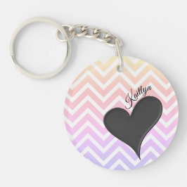 Zwart hart op Ombre Chevron Stripe met naam Sleutelhanger
