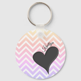 Zwart hart op Ombre Chevron Stripe met naam Sleutelhanger