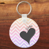 Zwart hart op Ombre Chevron Stripe met naam Sleutelhanger (Voorkant)