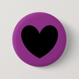 Zwart hart op paars ronde button 5,7 cm
