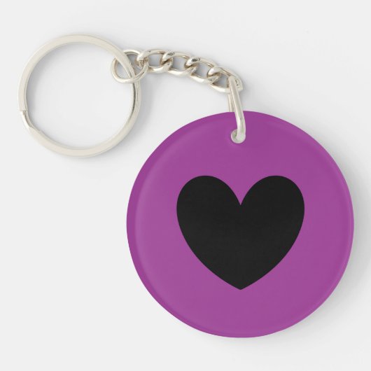 Zwart hart op paars sleutelhanger (Voorkant)