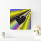 Zwart hart op regenboog vierkante klok (Huis)