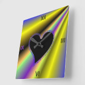 Zwart hart op regenboog vierkante klok (Hoek)