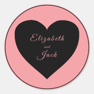 Zwart hart op roze achtergrond ronde sticker