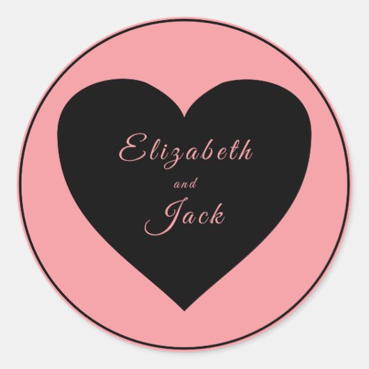 Zwart hart op roze achtergrond ronde sticker (Voorkant)