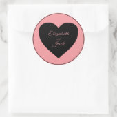 Zwart hart op roze achtergrond ronde sticker (Tas)