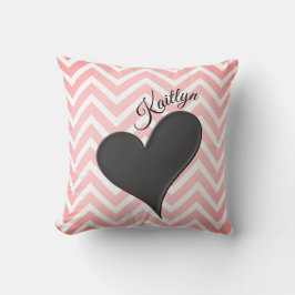 Zwart hart op roze Chevron Stripe Sierkussen