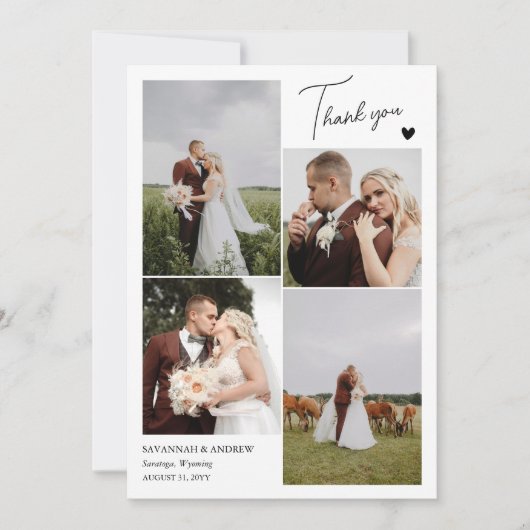 Zwart Hart Romantische Bruiloft Foto's Dank u Opme Bedankkaart (Voorkant)