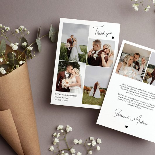 Zwart Hart Romantische Bruiloft Foto's Dank u Opme Bedankkaart