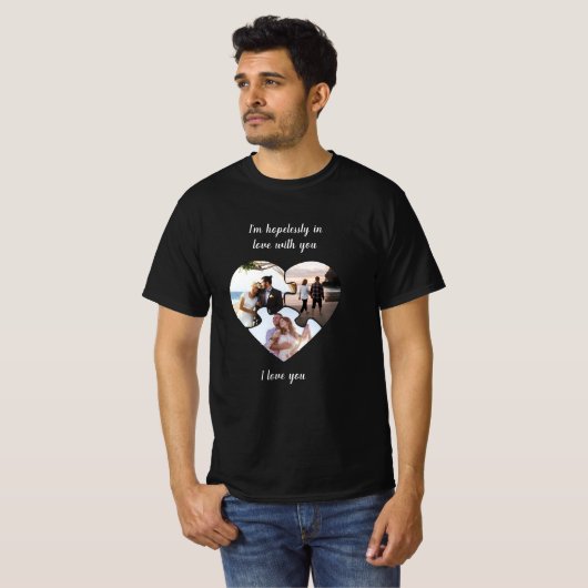Zwart  hart Valentijnsdag foto collage T-shirt (Voorkant volledig)