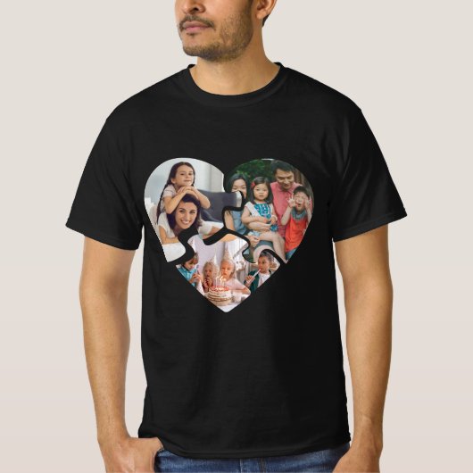 Zwart  hart valentijnsdag fotocollage t-shirt (Voorkant)