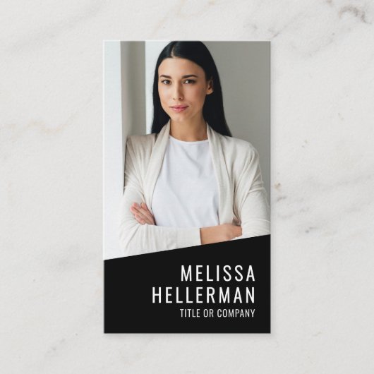 Zwart Hedendaagse Foto QR Code Logo Verticaal Visitekaartje (Voorkant)