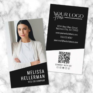 Zwart Hedendaagse Foto QR Code Logo Verticaal Visitekaartje