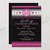 Zwart & Heet Fuchsia Nautische vrijgezellenfeest Kaart (Voorkant / Achterkant)