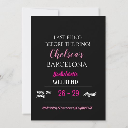 Zwart Heet Roze Bachelorette Party Routebeschrijvi Kaart (Voorkant)
