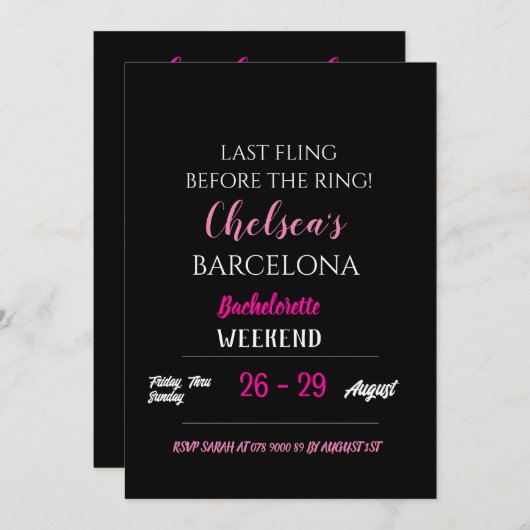 Zwart Heet Roze Bachelorette Party Routebeschrijvi Kaart (Voorkant / Achterkant)