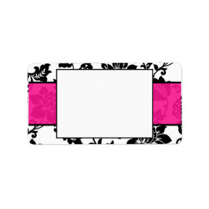 Zwart/Heet Roze Bloemen Damask Bruiloft Mailing La Etiket