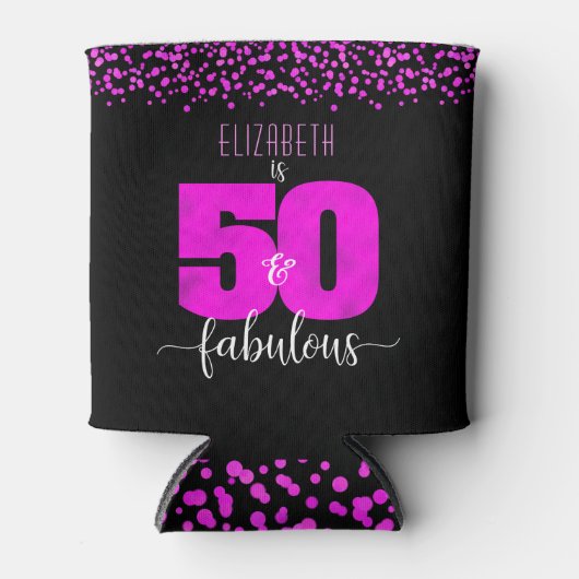 Zwart heet roze confetti stippen 50 fabelachtige v blikjeskoeler (Voorkant)