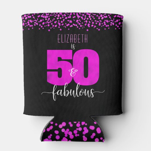 Zwart heet roze confetti stippen 50 fabelachtige v blikjeskoeler (Achterkant)