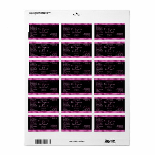 Zwart & Heet Roze Cosmetica Dropper Flesetiket Etiket (Full Sheet)