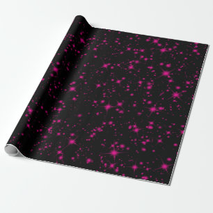 Zwart & Heet Roze Glitters Glitterende Sterren Cadeaupapier