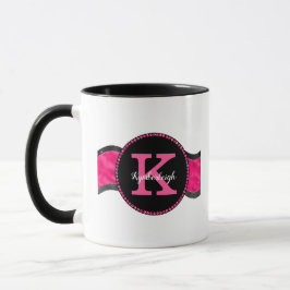 Zwart Heet Roze Grijze Golven Meisje Glam Monogram Mok