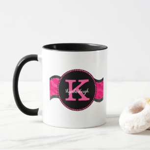 Zwart Heet Roze Grijze Golven Meisje Glam Monogram Mok