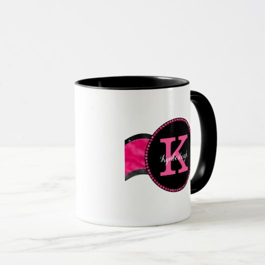 Zwart Heet Roze Grijze Golven Meisje Glam Monogram Mok (Voorkant rechts)