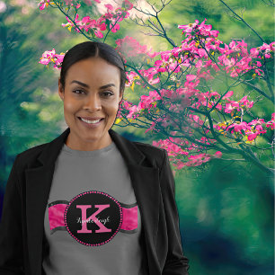 Zwart Heet Roze Grijze Golven Meisje Glam Monogram T-shirt