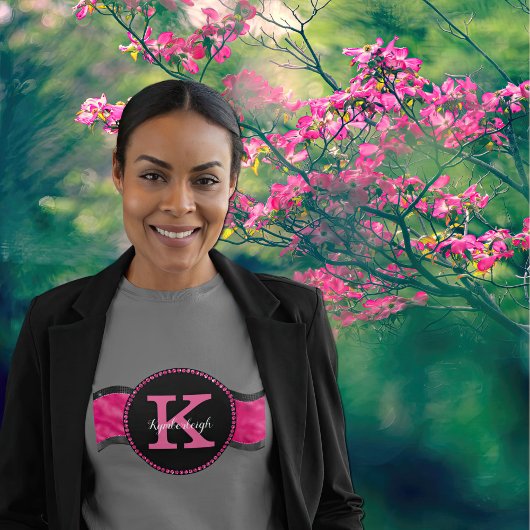 Zwart Heet Roze Grijze Golven Meisje Glam Monogram T-shirt