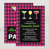 Zwart & heet roze houndstooth verjaardagsfeestje kaart (Voorkant / Achterkant)