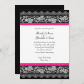 Zwart Heet Roze Kant Bruiloft Uitnodiging (Voorkant / Achterkant)