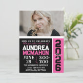 Zwart & Heet Roze Modern Afstuderen Foto Kaart (Staand voorkant)