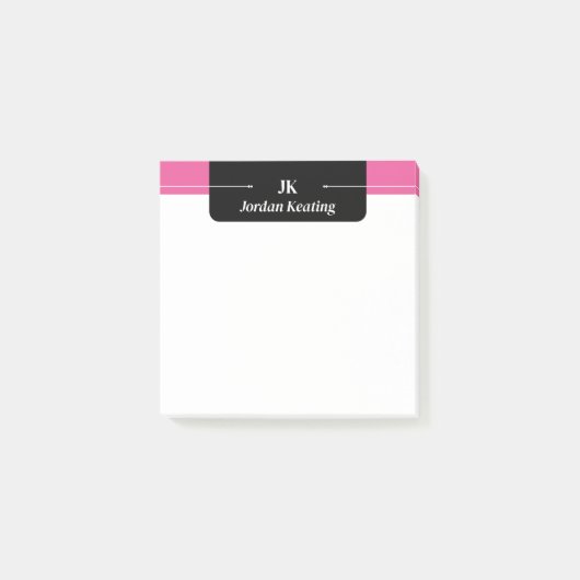 Zwart & Heet Roze Monogrammed Post-it® Notes (Voorkant)