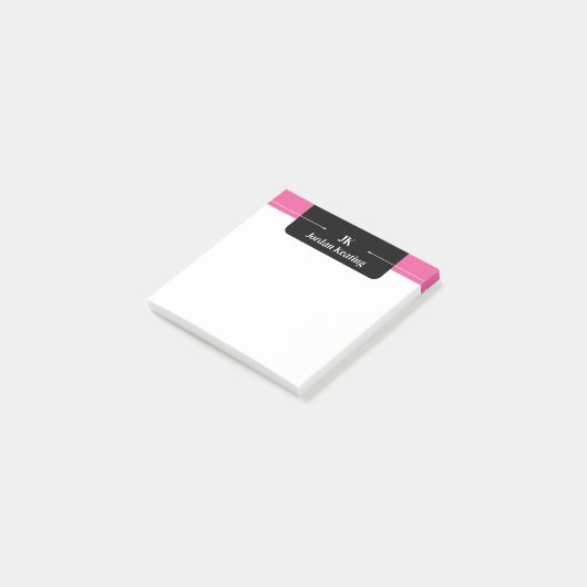 Zwart & Heet Roze Monogrammed Post-it® Notes (Schuin)