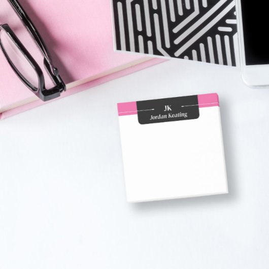 Zwart & Heet Roze Monogrammed Post-it® Notes