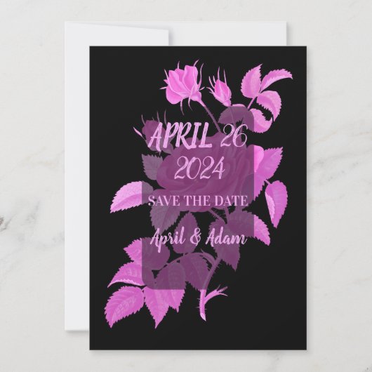 Zwart Heet Roze Roos Botanische Save the Date Kaar (Voorkant)