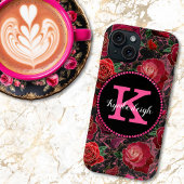 Zwart Heet Roze Rozen Marmeren Diamant Monogram Na Case-Mate iPhone Case