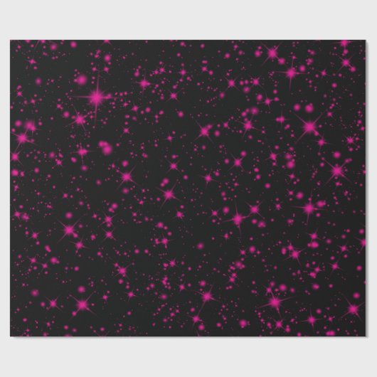 Zwart & Heet Roze Sparkles Sparkly Glitter Sterren Cadeaupapier (Vlak)