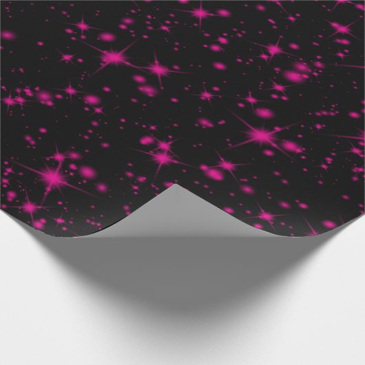 Zwart & Heet Roze Sparkles Sparkly Glitter Sterren Cadeaupapier (Hoek)