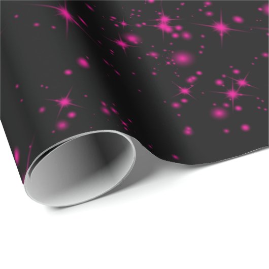 Zwart & Heet Roze Sparkles Sparkly Glitter Sterren Cadeaupapier (Rol Hoek)