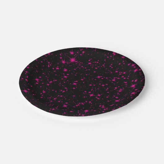 Zwart & Heet Roze Sparkles Sparkly Glitter Sterren Papieren Bordje (Gekanteld)