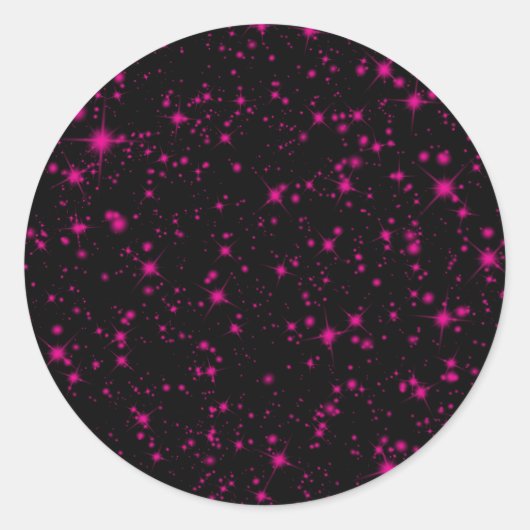 Zwart & Heet Roze Sparkles Sparkly Glitter Sterren Ronde Sticker (Voorkant)